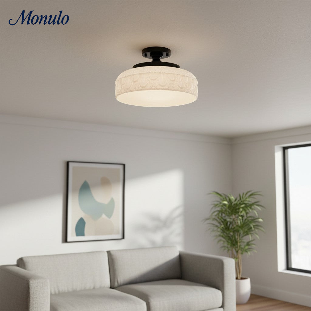 Ribbed Glass Ceiling Lamp with Metal Fixture | Minimalist Lighting for Bedroom and Hallway