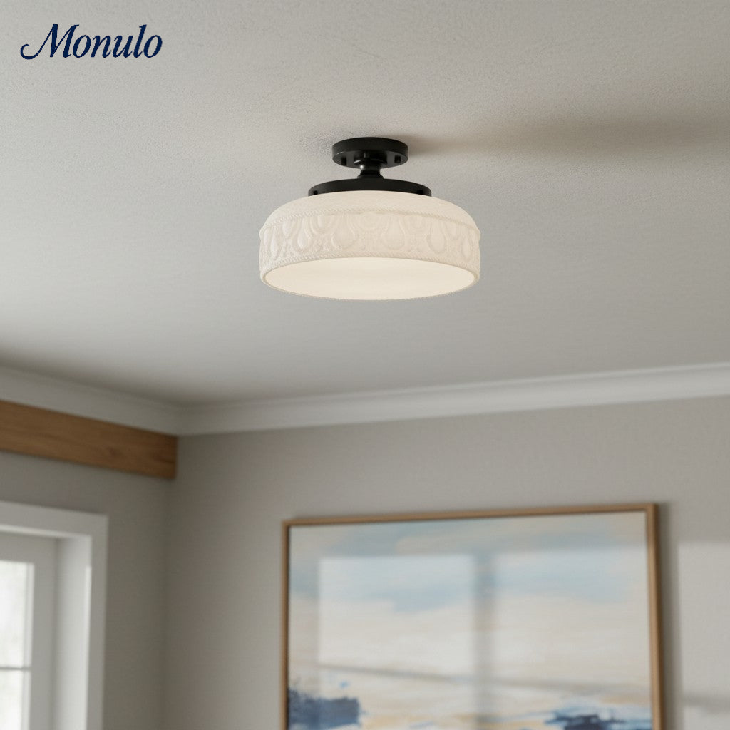 Ribbed Glass Ceiling Lamp with Metal Fixture | Minimalist Lighting for Bedroom and Hallway