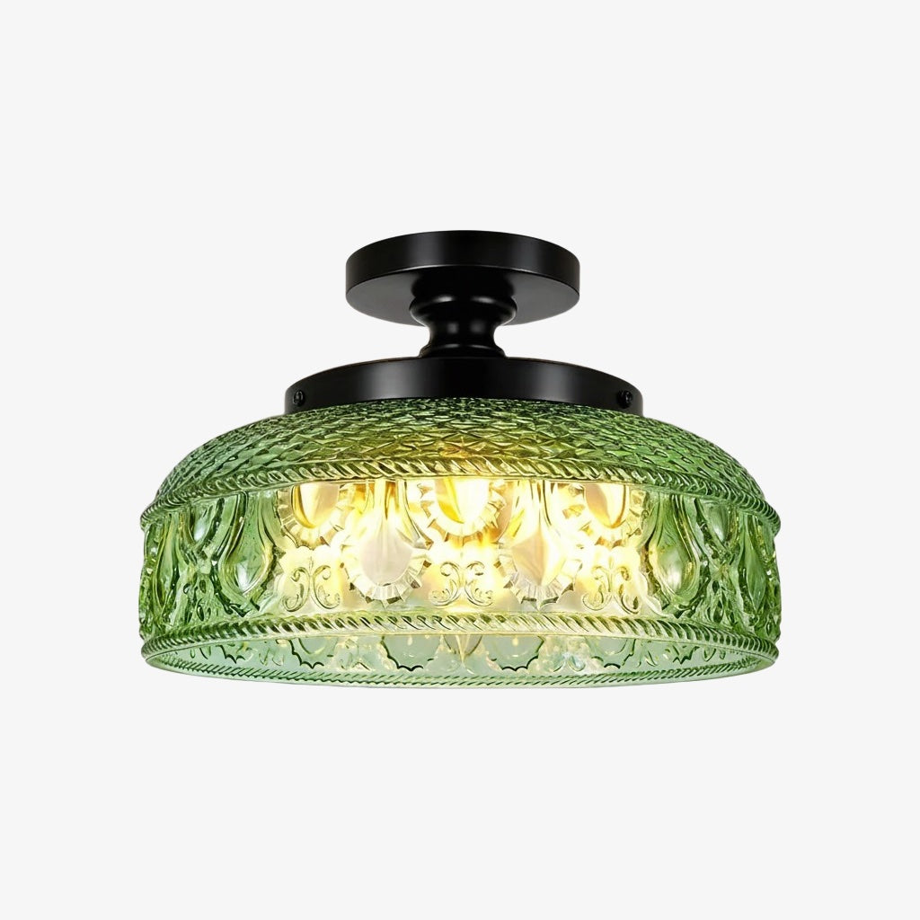 Ribbed Glass Ceiling Lamp with Metal Fixture | Minimalist Lighting for Bedroom and Hallway