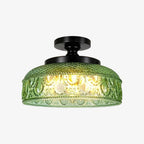 Ribbed Glass Ceiling Lamp with Metal Fixture | Minimalist Lighting for Bedroom and Hallway