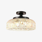 Ribbed Glass Ceiling Lamp with Metal Fixture | Minimalist Lighting for Bedroom and Hallway