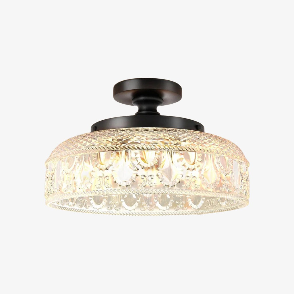 Ribbed Glass Ceiling Lamp with Metal Fixture | Minimalist Lighting for Bedroom and Hallway