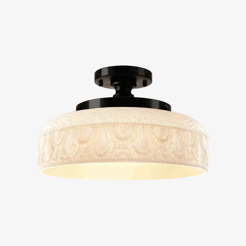 Ribbed Glass Ceiling Lamp with Metal Fixture | Minimalist Lighting for Bedroom and Hallway