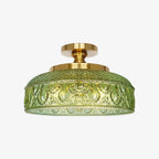 Ribbed Glass Ceiling Lamp with Metal Fixture | Minimalist Lighting for Bedroom and Hallway
