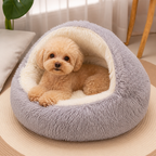 Semi-Enclosed Plush Pet Bed (Removable Washable Pad)