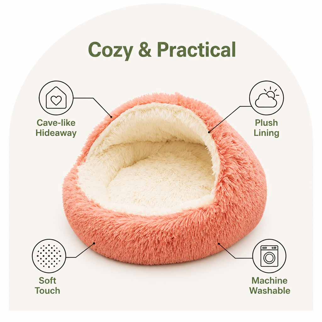 Semi-Enclosed Plush Pet Bed (Removable Washable Pad)