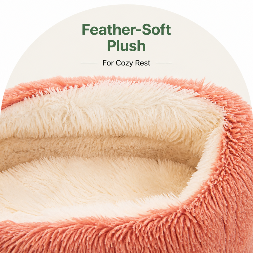 Semi-Enclosed Plush Pet Bed (Removable Washable Pad)