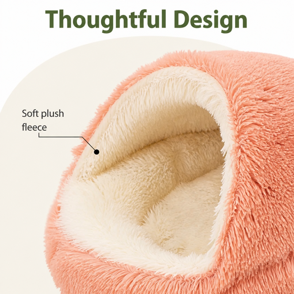 Semi-Enclosed Plush Pet Bed (Removable Washable Pad)