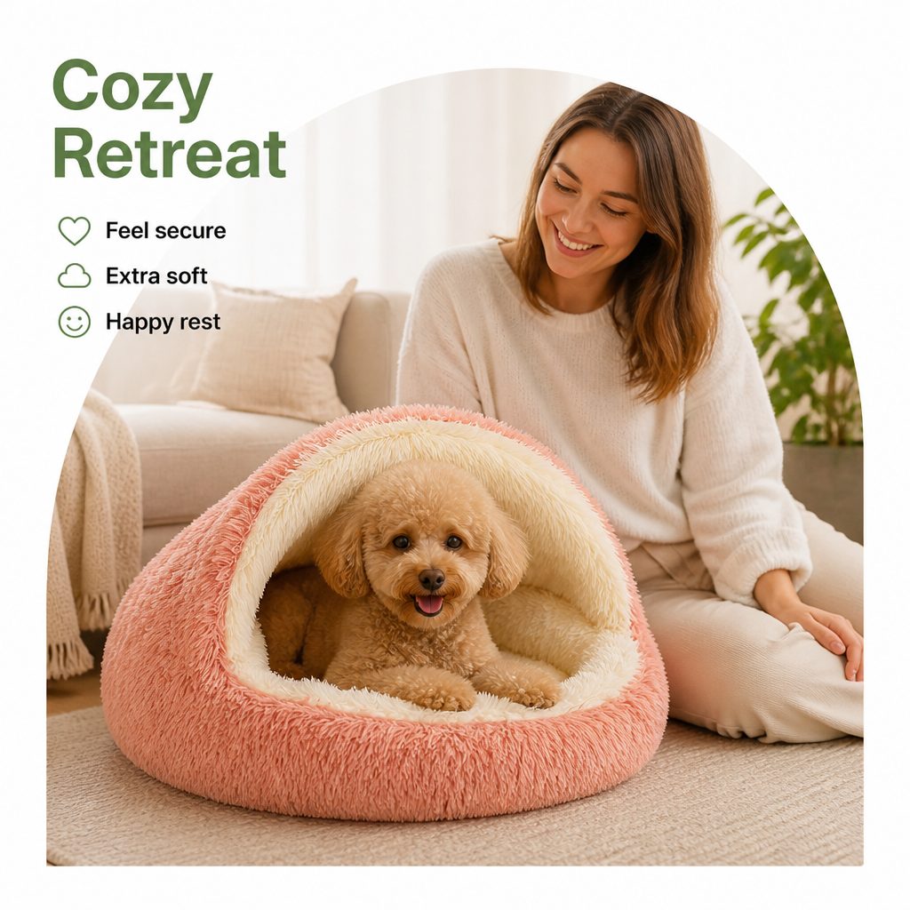 Semi-Enclosed Plush Pet Bed (Removable Washable Pad)