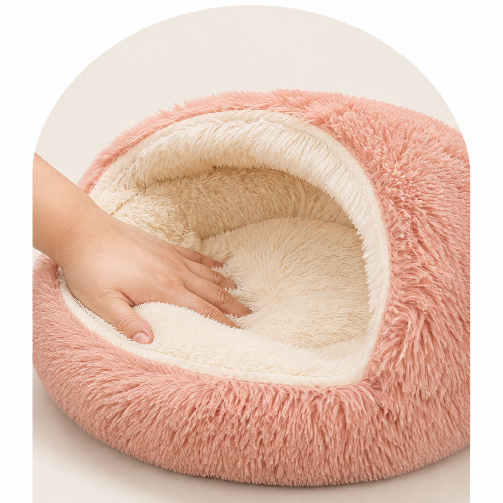 Semi-Enclosed Plush Pet Bed (Removable Washable Pad)