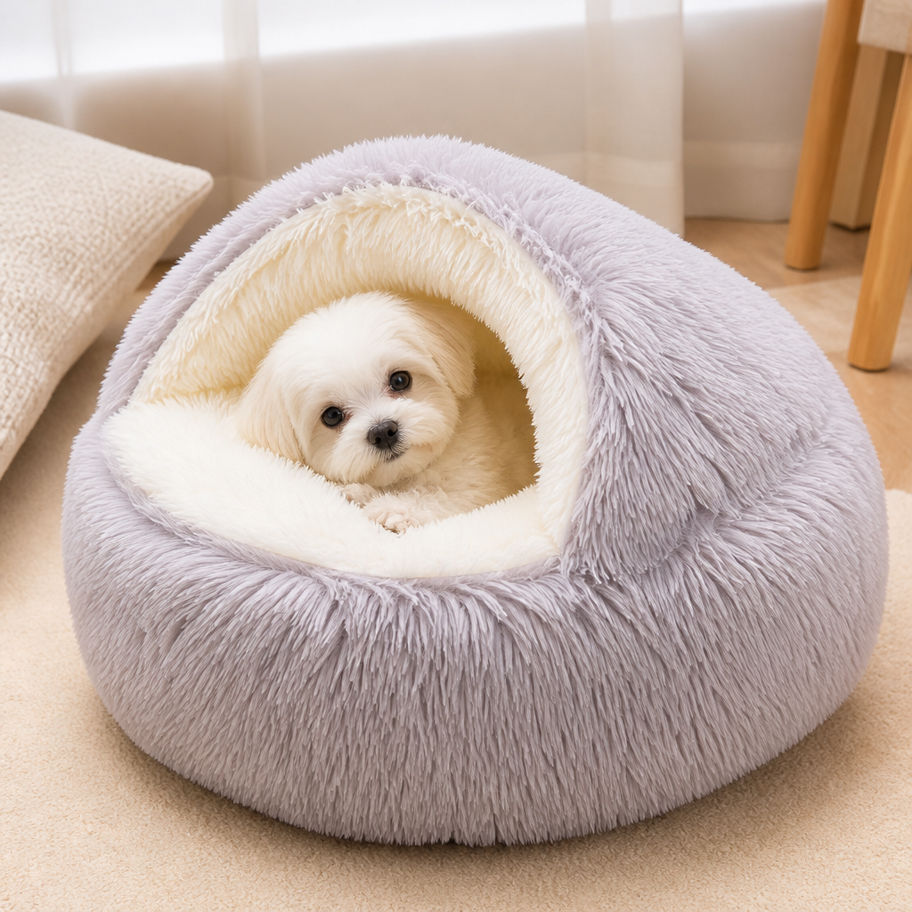 Semi-Enclosed Plush Pet Bed (Removable Washable Pad)