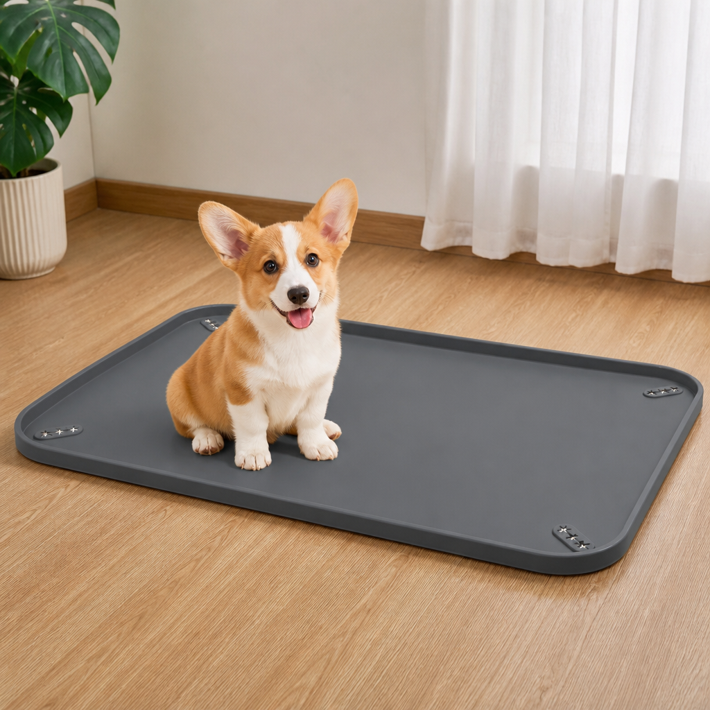 Silicone Raised-Edge Non-Slip Pee Pad Holder (Corner Snaps)