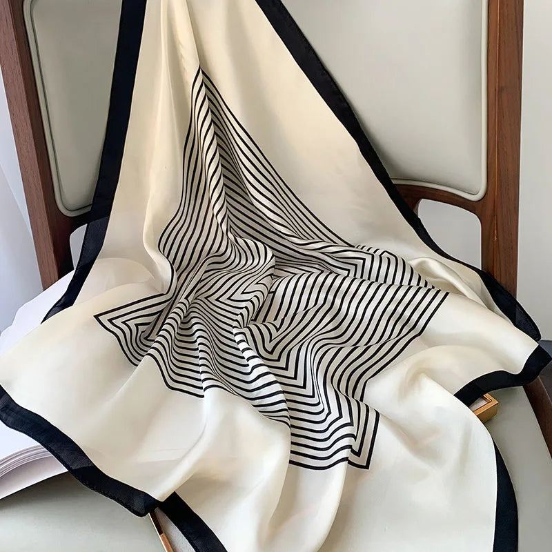 Silk checkered scarf with charm