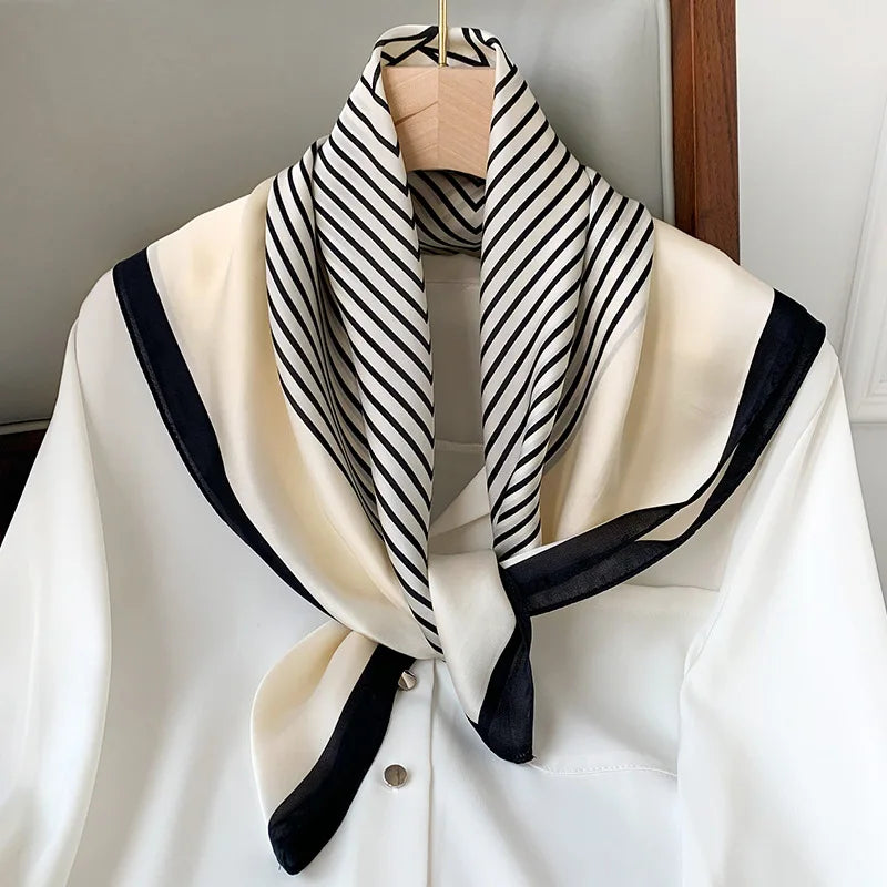 Silk checkered scarf with charm
