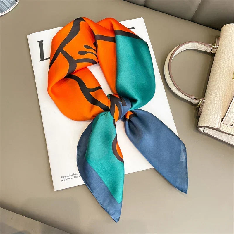Silk checkered scarf with charm