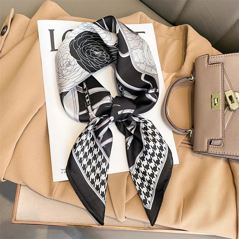 Silk checkered scarf with charm