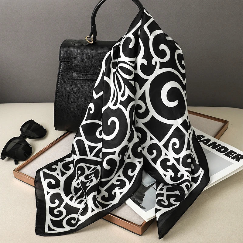 Silk checkered scarf with charm