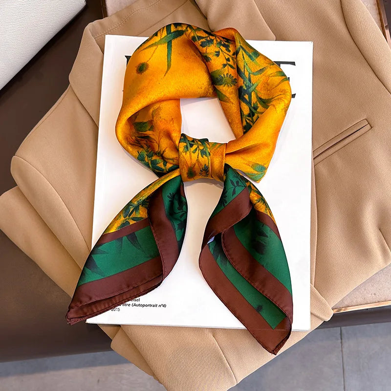 Silk checkered scarf with charm