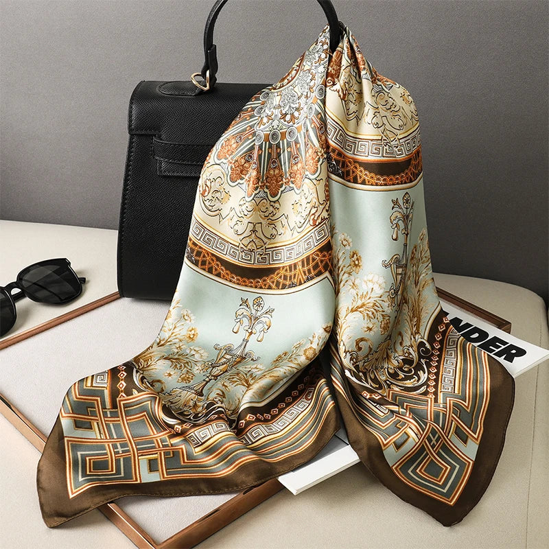 Silk checkered scarf with charm