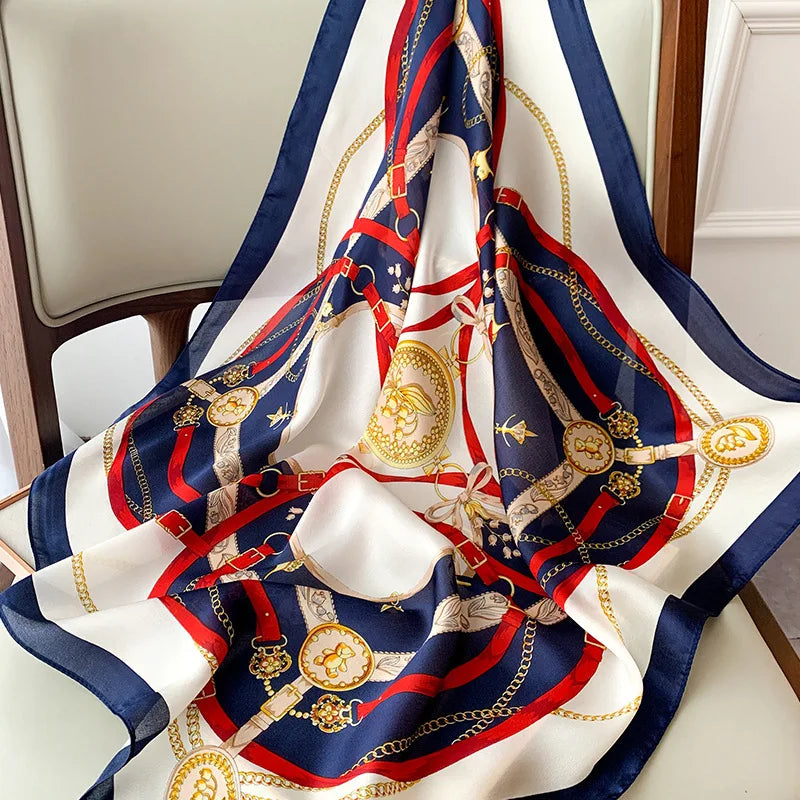 Silk checkered scarf with charm