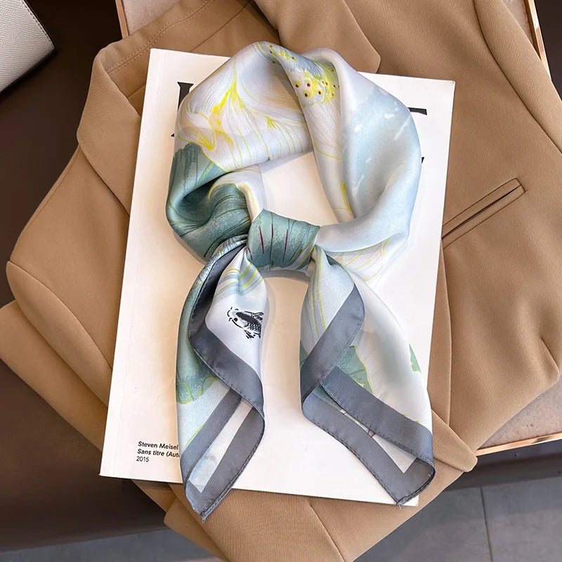 Silk checkered scarf with charm