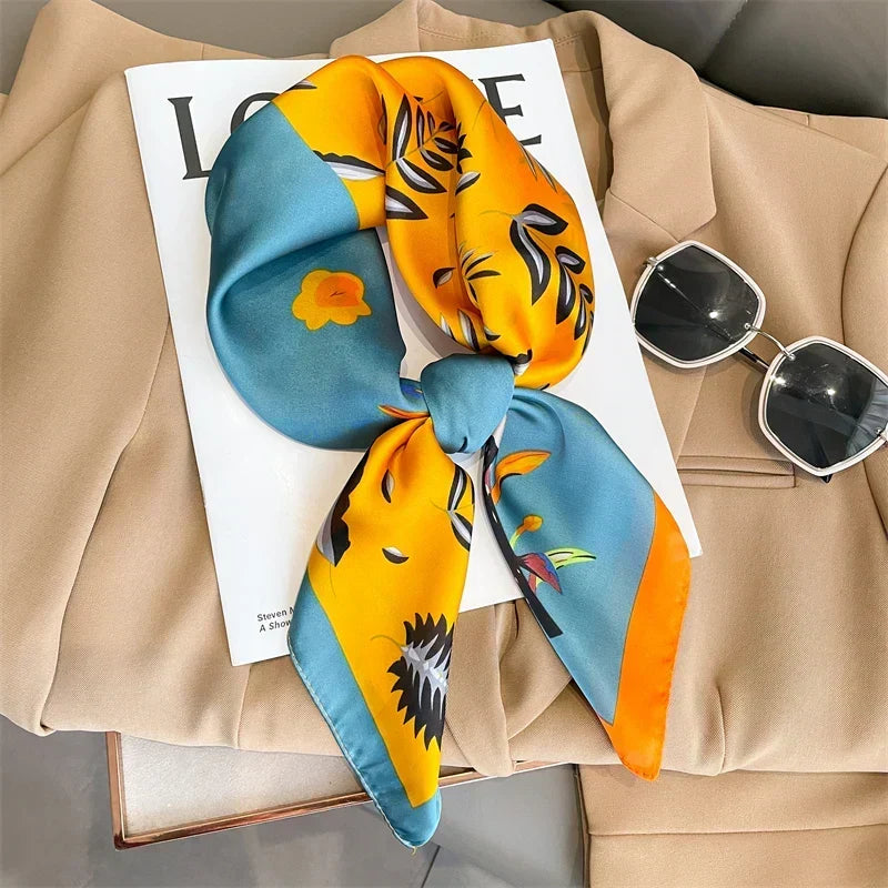 Silk checkered scarf with charm