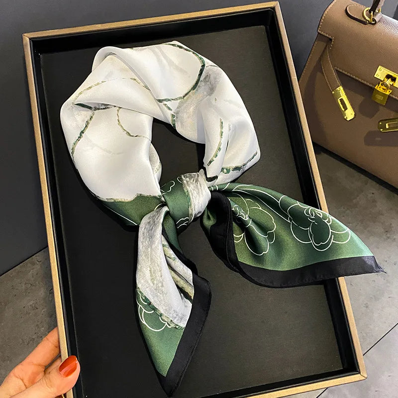 Silk checkered scarf with charm