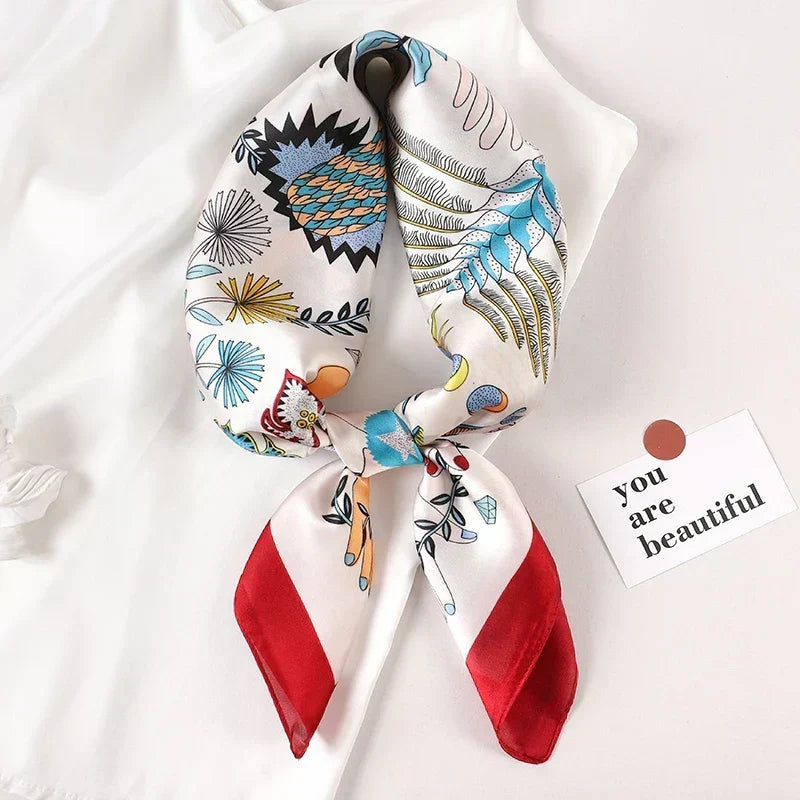 Silk checkered scarf with charm