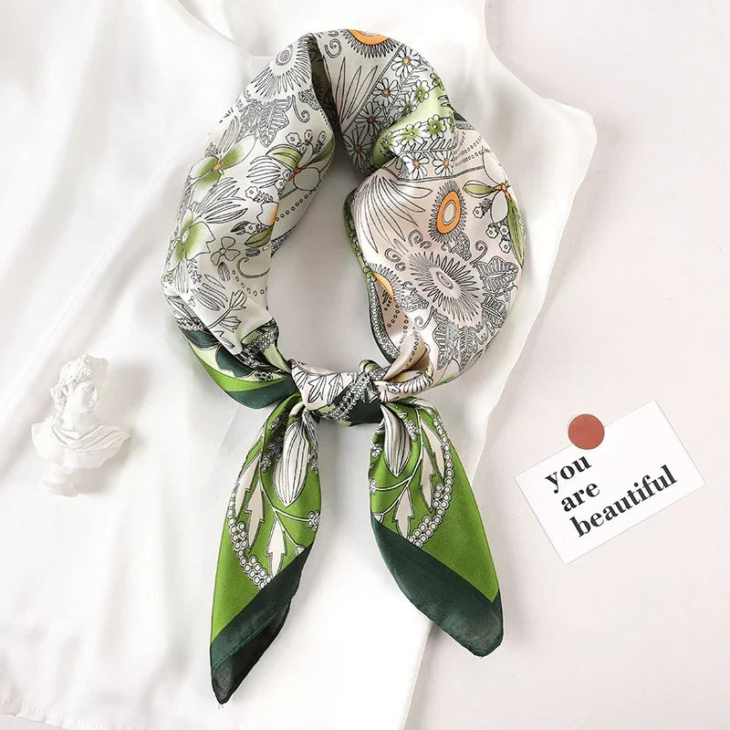 Silk checkered scarf with charm
