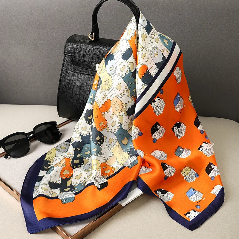 Silk checkered scarf with charm