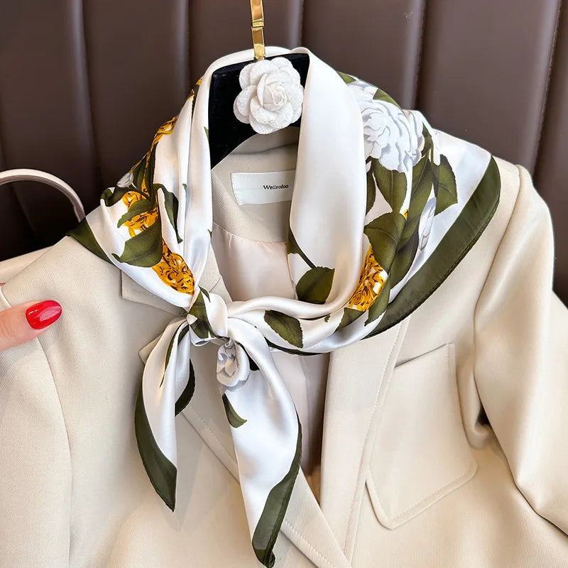 Silk checkered scarf with charm