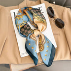 Silk checkered scarf with charm