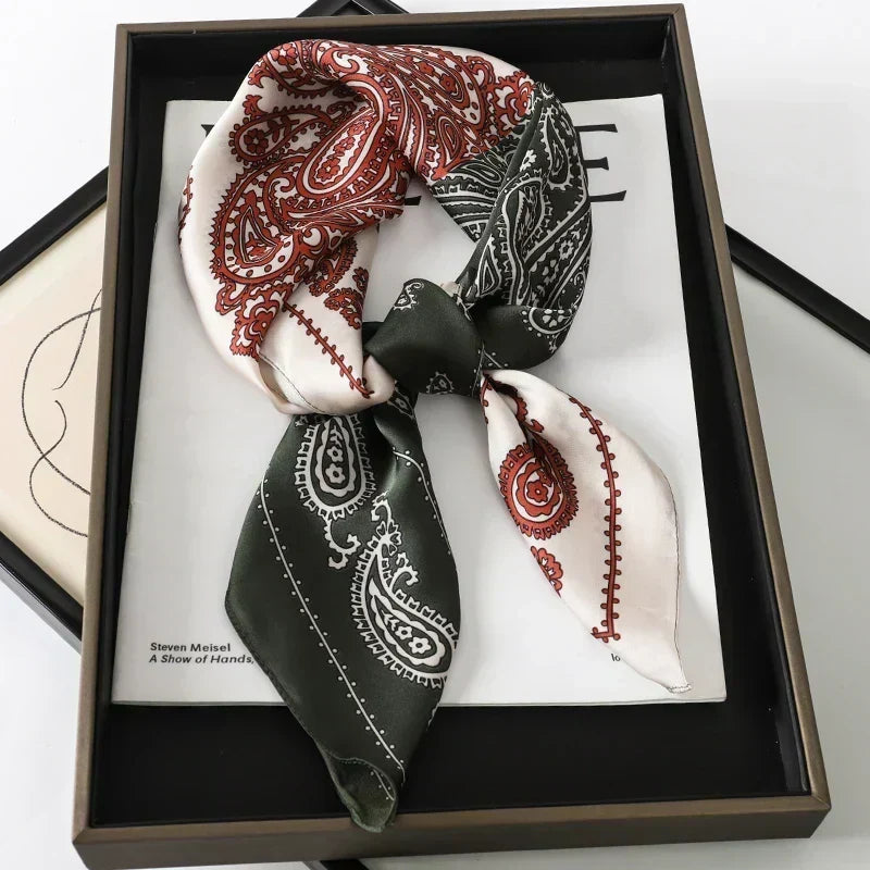 Silk checkered scarf with charm