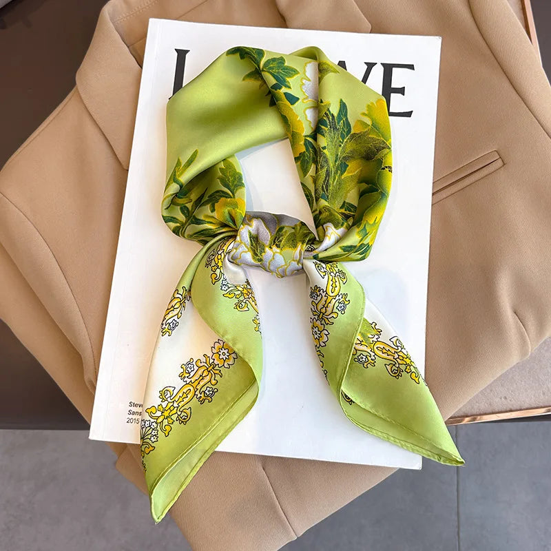 Silk checkered scarf with charm