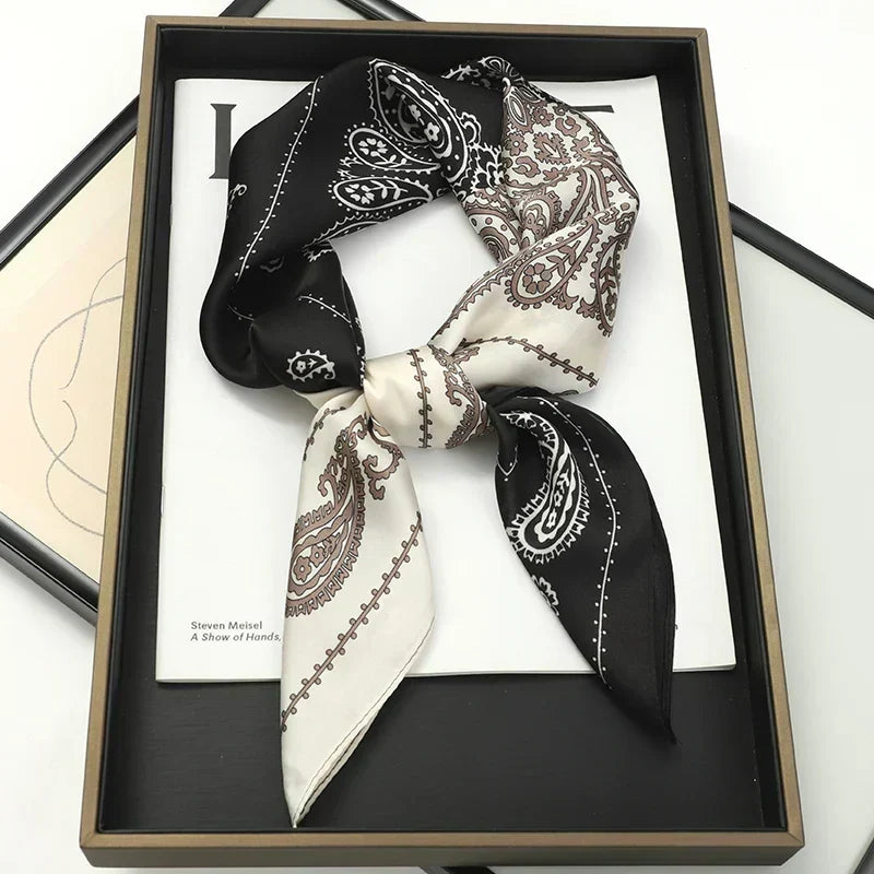 Silk checkered scarf with charm