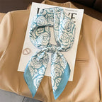 Silk checkered scarf with charm