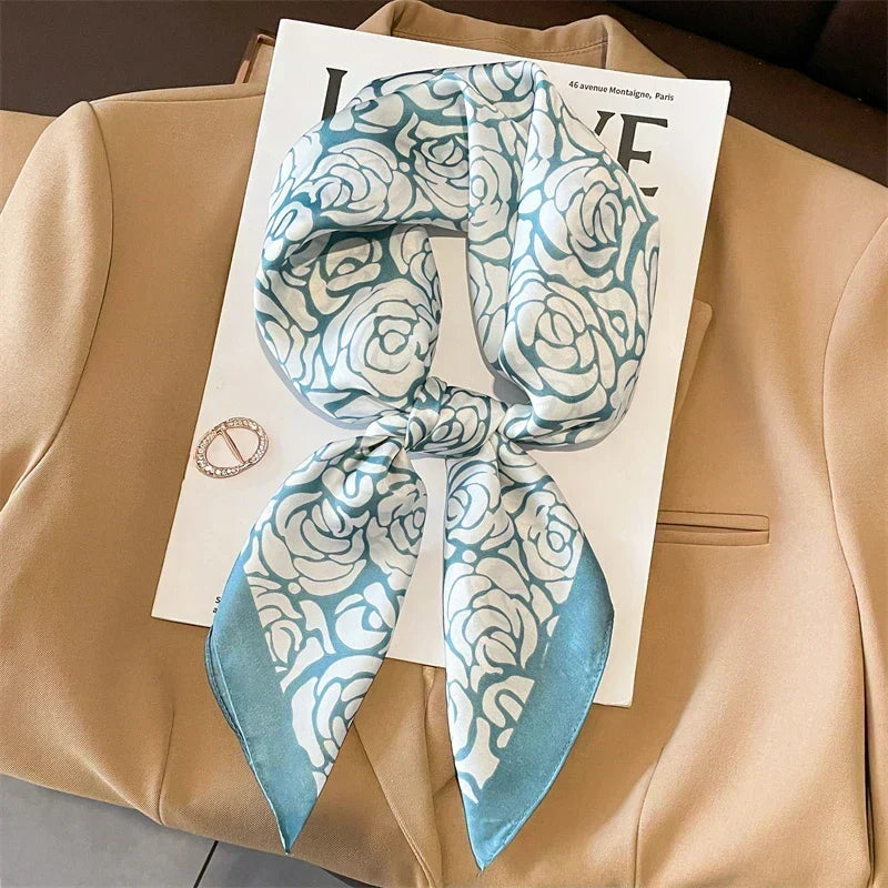 Silk checkered scarf with charm