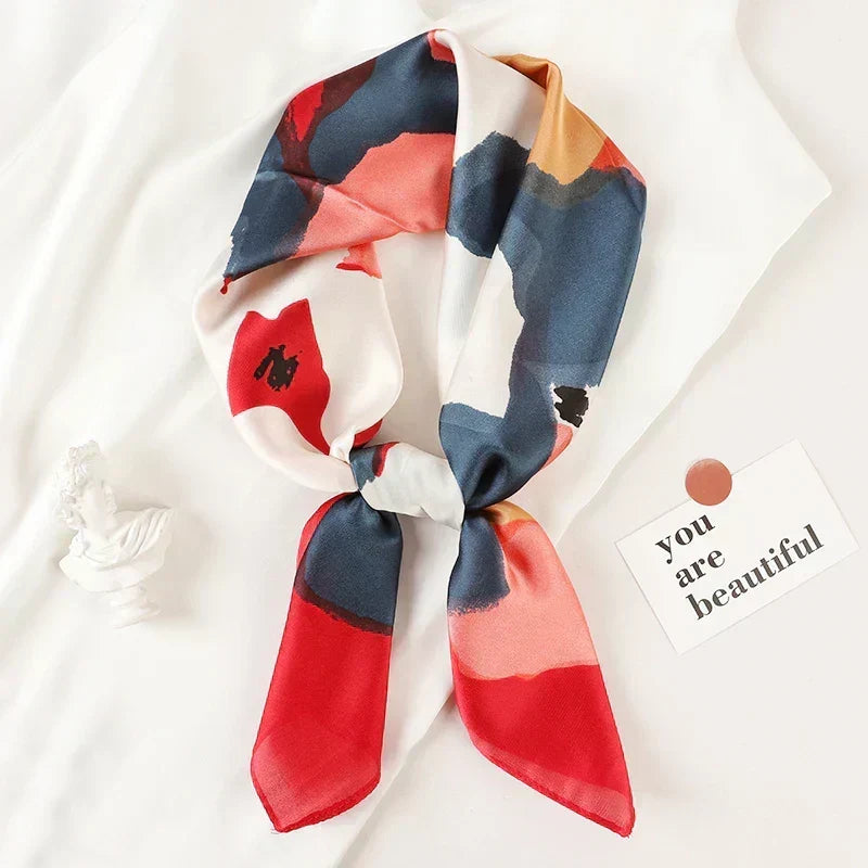 Silk checkered scarf with charm
