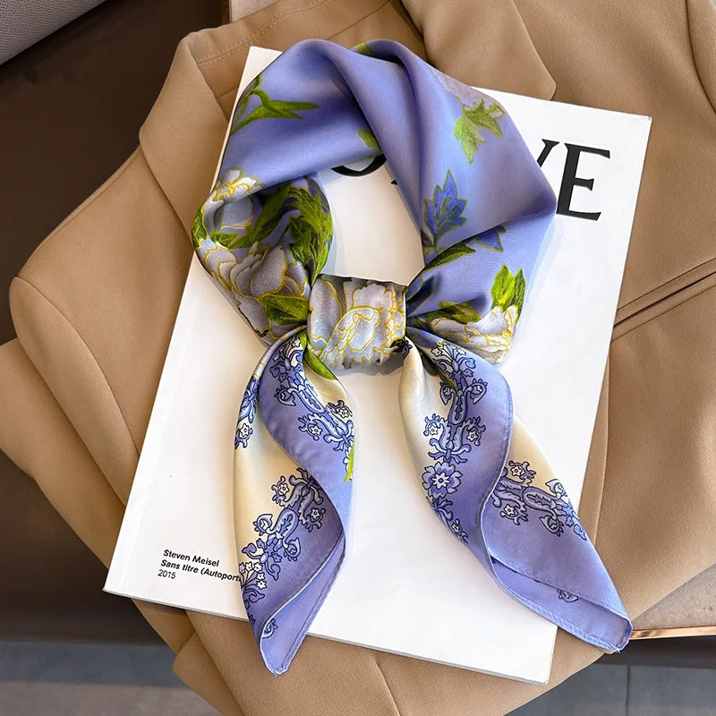 Silk checkered scarf with charm