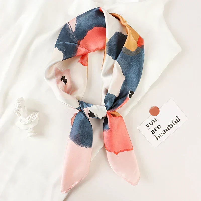 Silk checkered scarf with charm