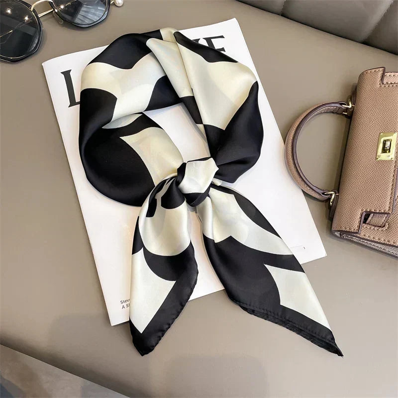 Silk checkered scarf with charm