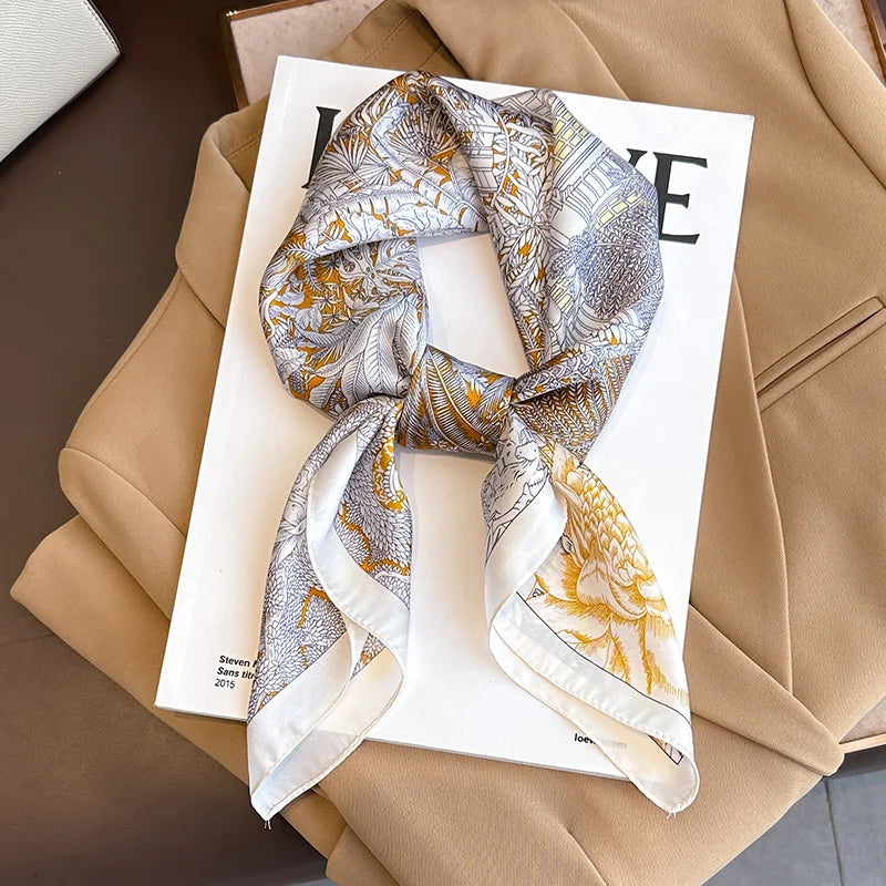 Silk checkered scarf with charm