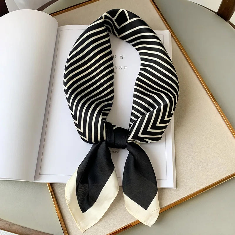 Silk checkered scarf with charm
