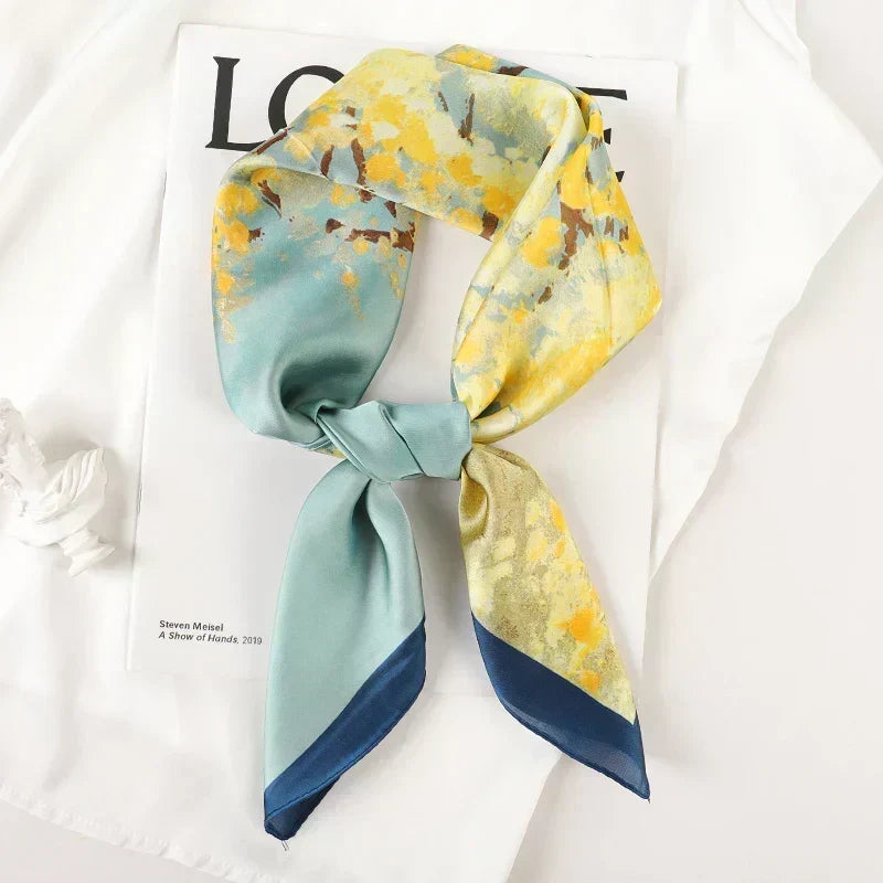 Silk checkered scarf with charm