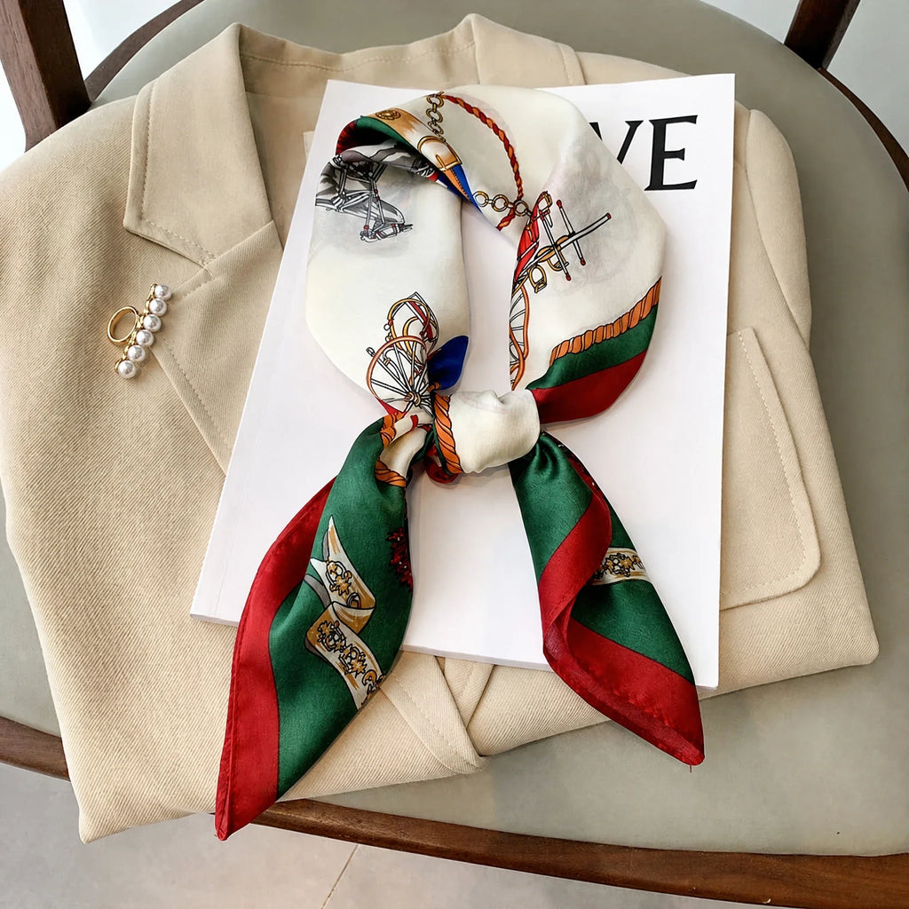 Silk checkered scarf with charm