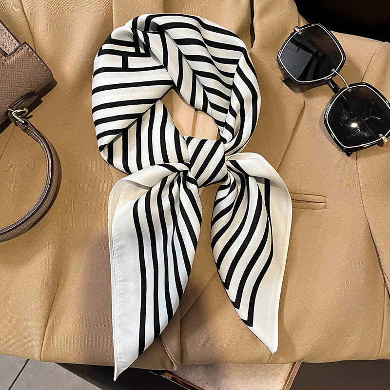 Silk checkered scarf with charm