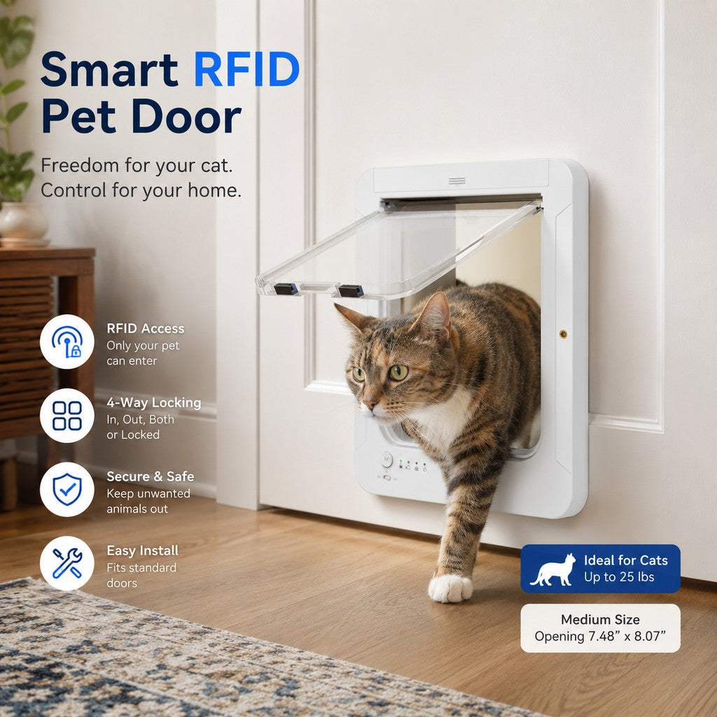Smart RFID 4-Way Locking Cat Door (Fits Pets Under 11.3 kg)
