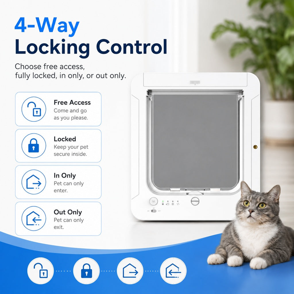 Smart RFID 4-Way Locking Cat Door (Fits Pets Under 11.3 kg)
