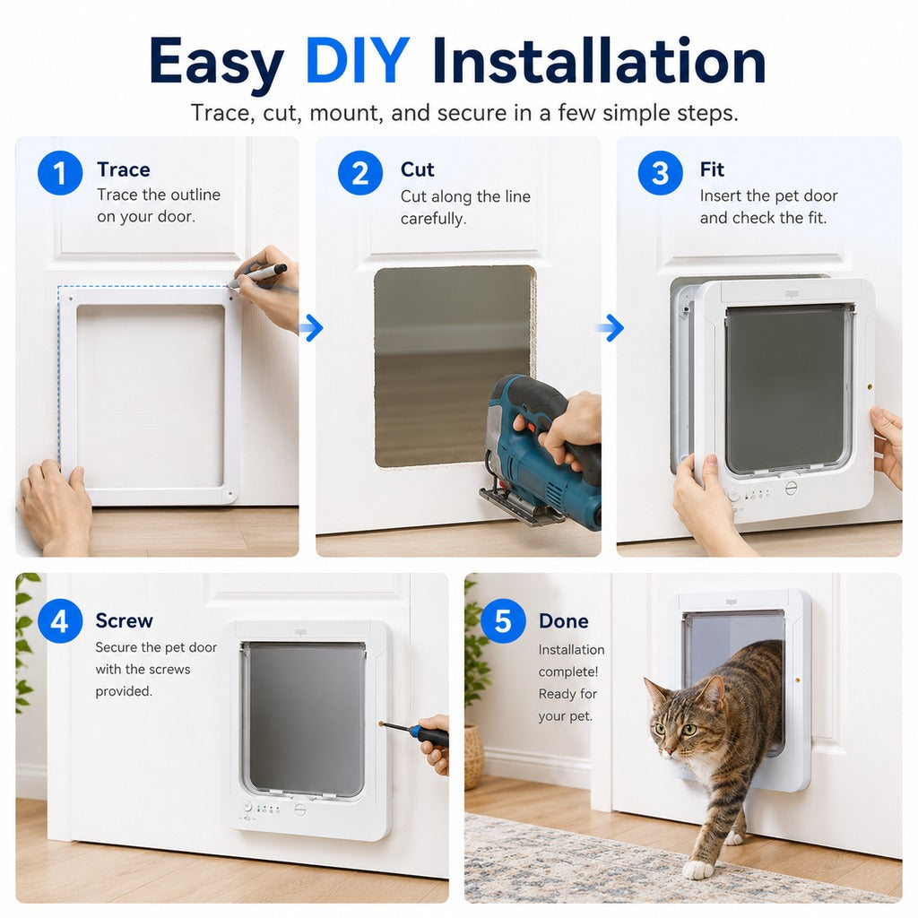 Smart RFID 4-Way Locking Cat Door (Fits Pets Under 11.3 kg)