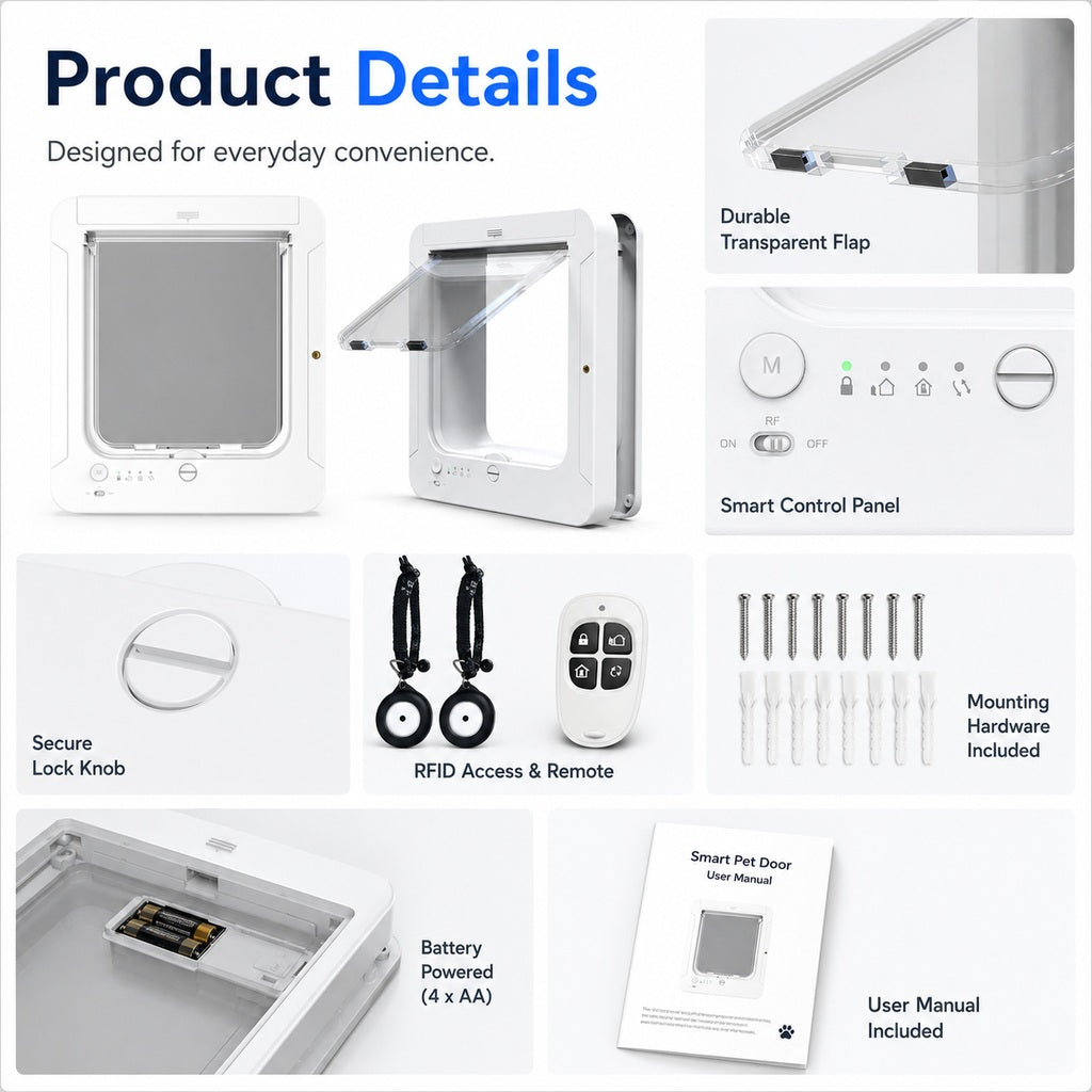 Smart RFID 4-Way Locking Cat Door (Fits Pets Under 11.3 kg)